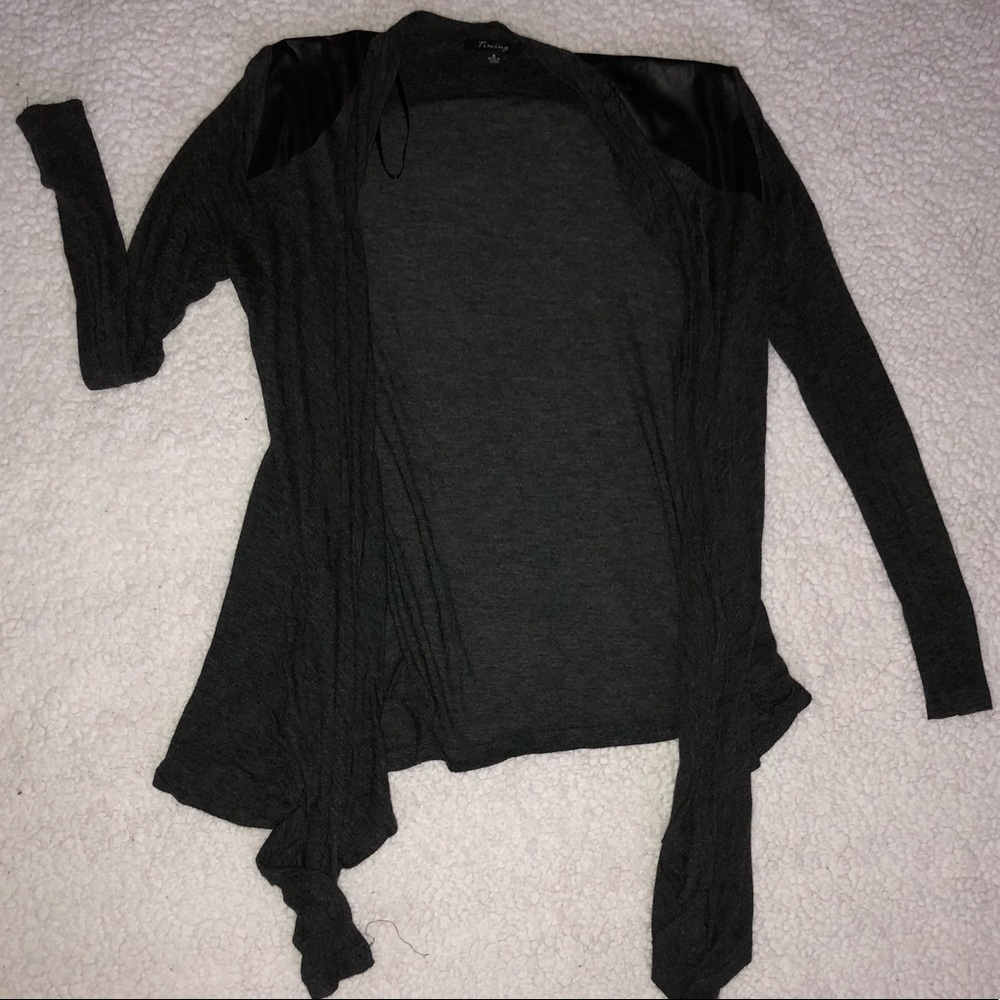 Black faux leather cardigan